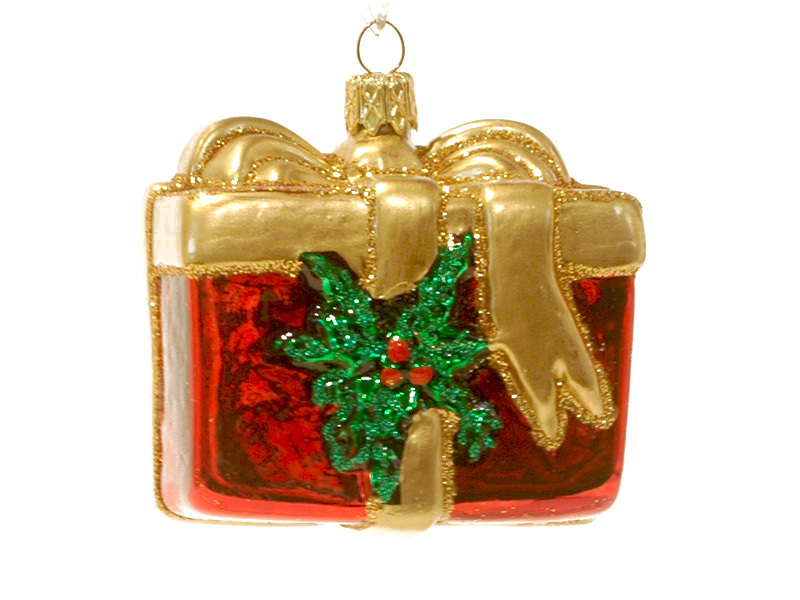 Christmas Glass Ornament - Gift box with big bow - Renio & Clark