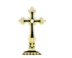 Glamour Kreuz Stand Schwarz Gold Perle & Strass