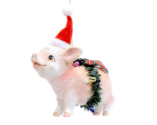 Hänger Resin Schweinchen mit Weihnachtsmütze Gift Company