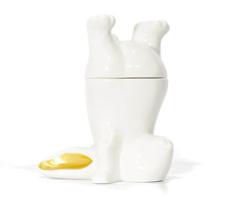 Easter Decoration Box porcelain Bunny in headstand