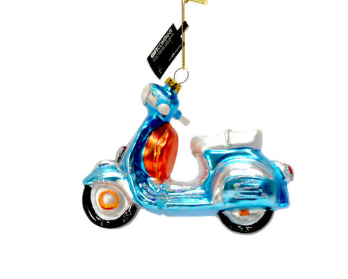 Ornament de Noel en verre Scooter Bleu Scintillant