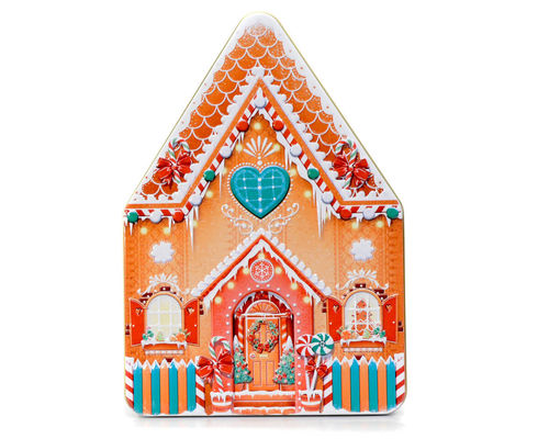 Tin jar Gingerbread House with Christmas decoration