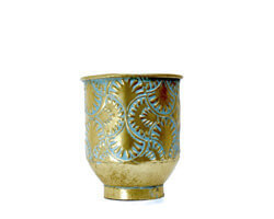 Pot de fleurs XXL metal turquoise doré H 27cm