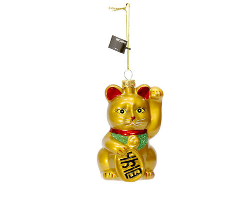 Christmas Glass Ornament Chinese Lucky Cat